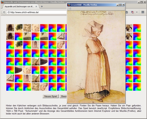 Screenshot Gedaechtnis-Game Albrecht Duerer