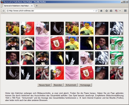 Screenshot Gedaechtnis-Game Karneval in Paderborn